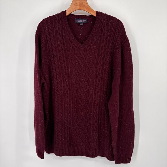 Roundtree & Yorke mens Burgundy Cable  V-Neck Sweater size XL Cotton Wool new - Picture 4 of 12